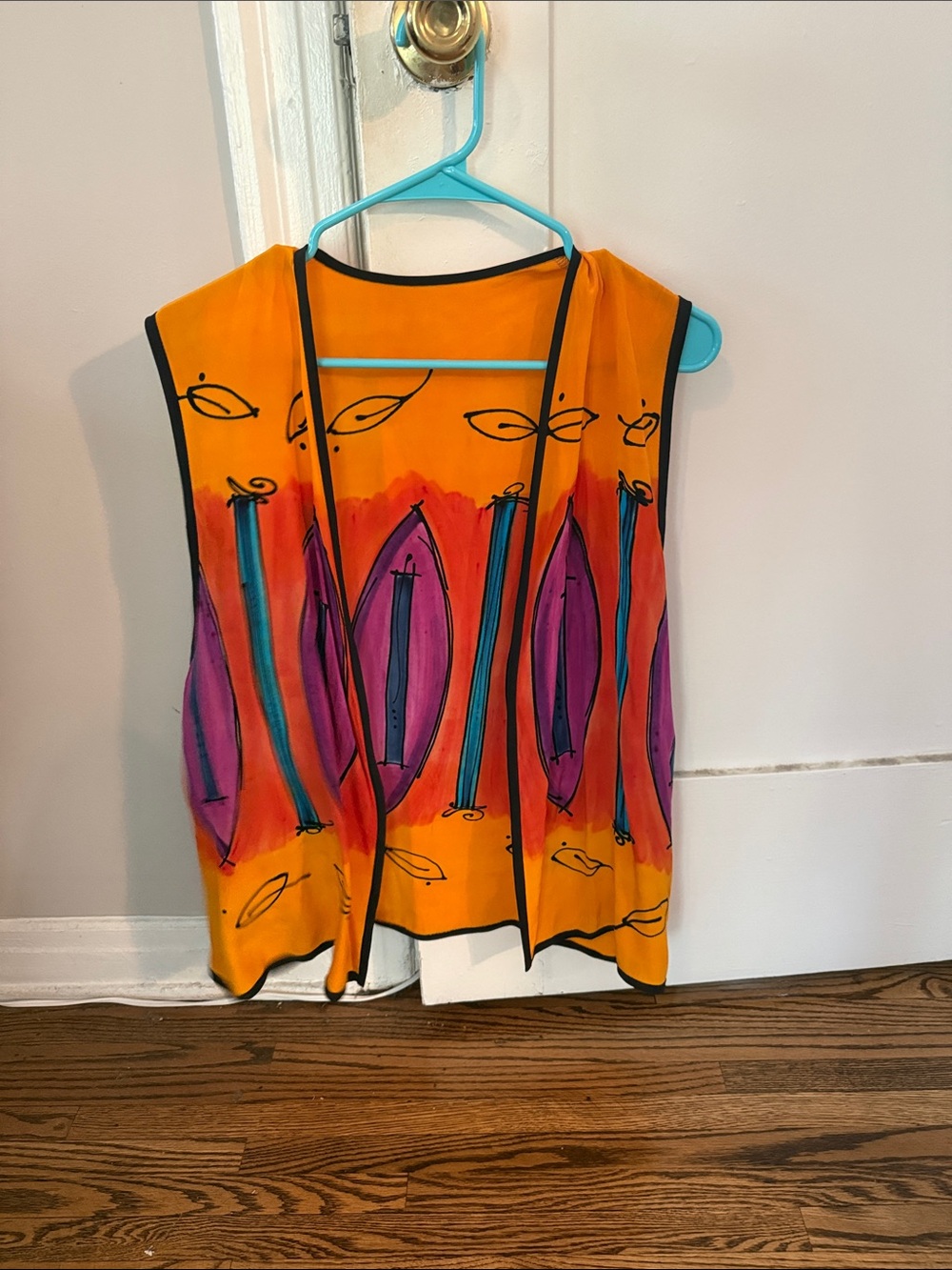 Vintage Orange Vest with Purple & Teal Accents